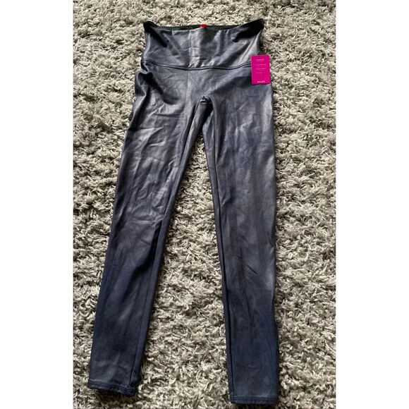 NEW NWT SPANX Faux Leather SHINY NAVY BLUE LEGGINGS sz L - Picture 2 of 6